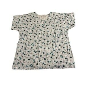 Women’s Uniform Scrub Med Blue Floral Print Scrub Top Size 6-8 Cotton Vet Nurse